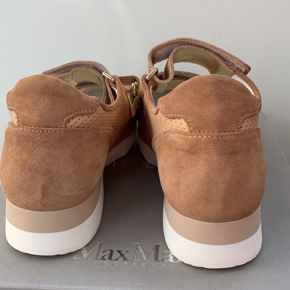 NEW MAX MARA Tan Suede Leather Velcro Sneakers - Picture 4 of 13